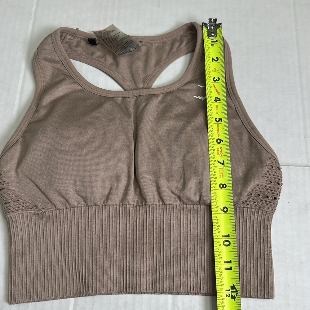 Gymshark Energy Seamless Crop Vest‎ XSmall Ribbed Taupe Padded Sports Bra Top - Picture 6 of 7